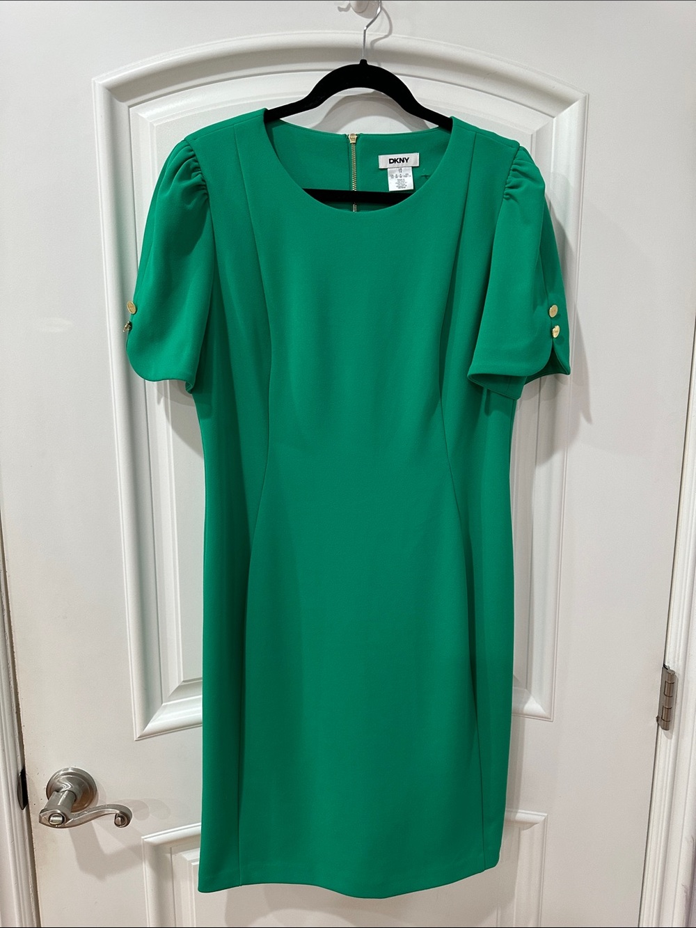 DKNY Emerald Green Puff-Sleeve Sheath Dress